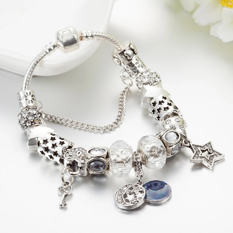 

ANNAPAER Pulseira Crystal Star Moon Charm Bracelets Key Beads Fit Original Bracelets Pulseira Female Personality Jewelry B17050
