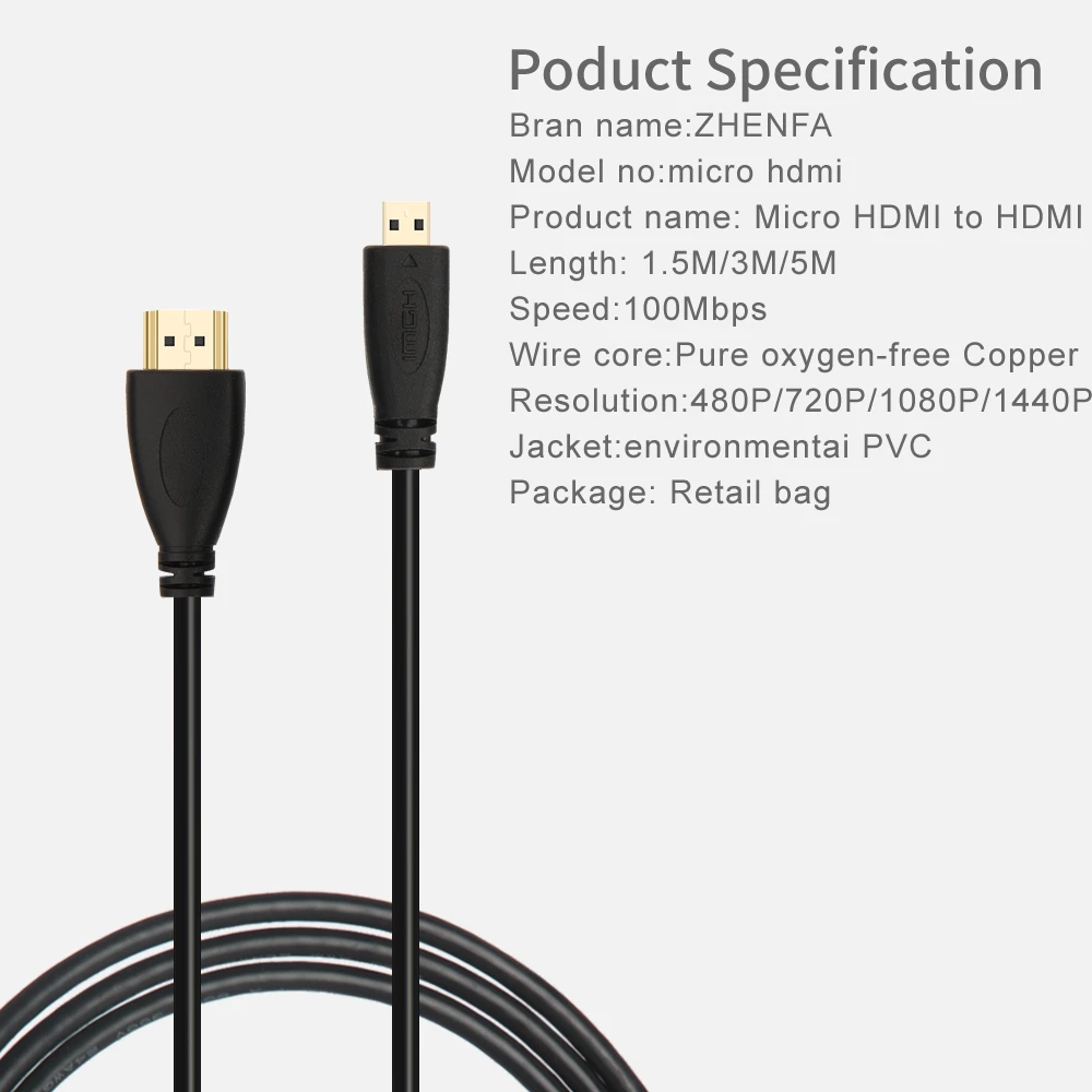3D 1080 P Micro HDMI al Cavo HDMI Gold-Plated HDMI 1.4 V 1.5 m 3 m 5 m Alta Premium HDMI Adattatore per il Telefono Tablet HDTV Camera