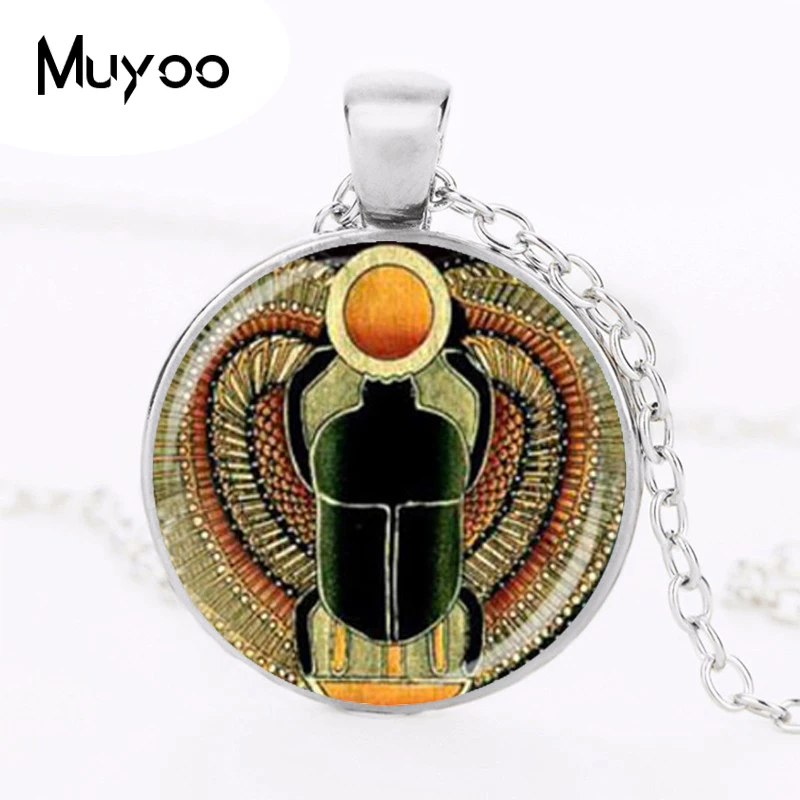 Symbol of Strength Egyptian Scarab Glass Dome Pendant Necklace, Ancient Egypt Jewelry Fashion Charm Women Gift HZ1