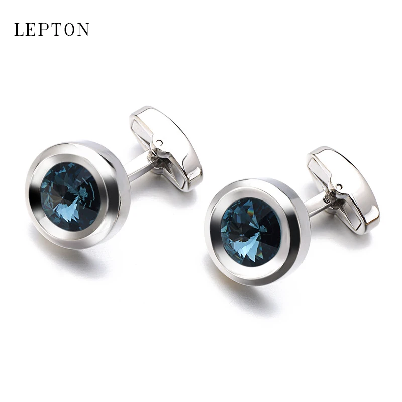 

Low-key Luxury Dark Blue AAA Crystal Cufflinks For Mens Shirt Suit Cuffs Lepton High Quality Lawyer Groom Wedding Cuff links