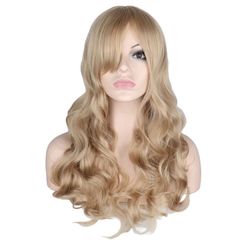 QQXCAIW Long Wavy Natural Mixed Blonde Wig Women  Party Lady Heat Resistant  Synthetic Hair Wigs