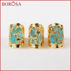 BOROSA Golden Color Druzy Natural Blue Stone Band Ring Fashion Turquoise Rings for Women As Gift Wedding Jewelry Accessories