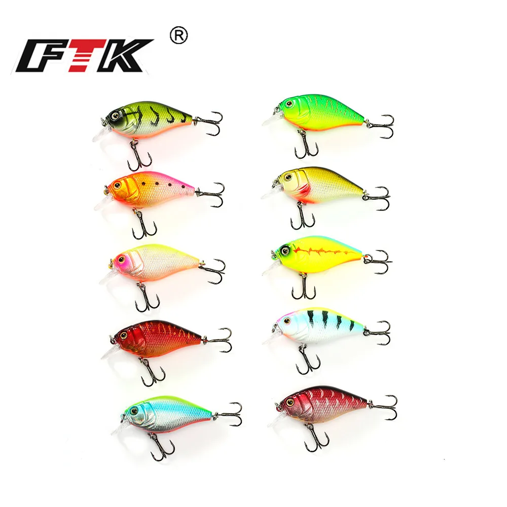 FTK 9g 50mm Crankbait Fishing Lure Topwater Hard Artificial Bait Wobblers Swimbait For Trout Bass Fishing Tackle