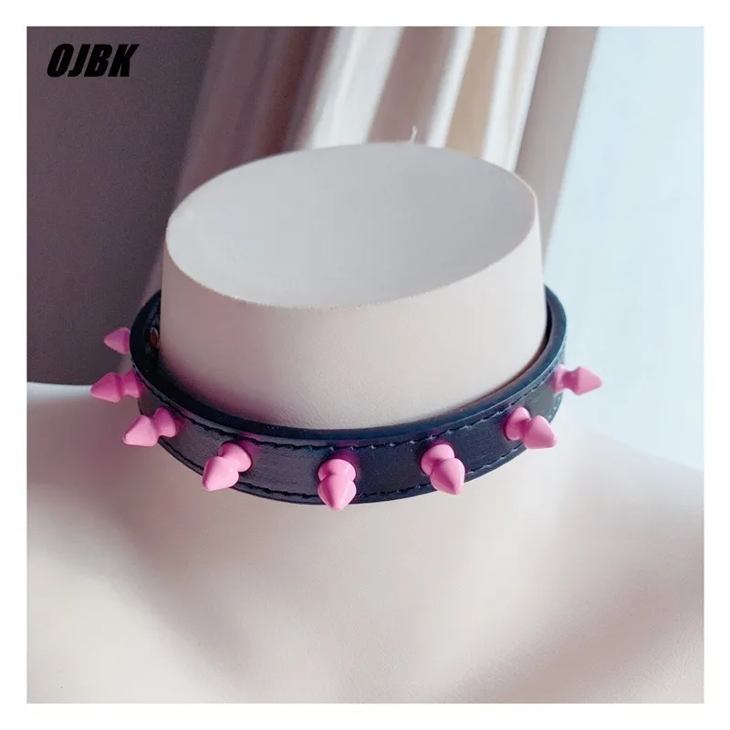 

OJBK сексуальные панк Модные ювелирные изделия ожерелье шипованные розовые силиконовые заклепки рок чокер ручной работы ошейник подарок для женщин девушек стимпанк