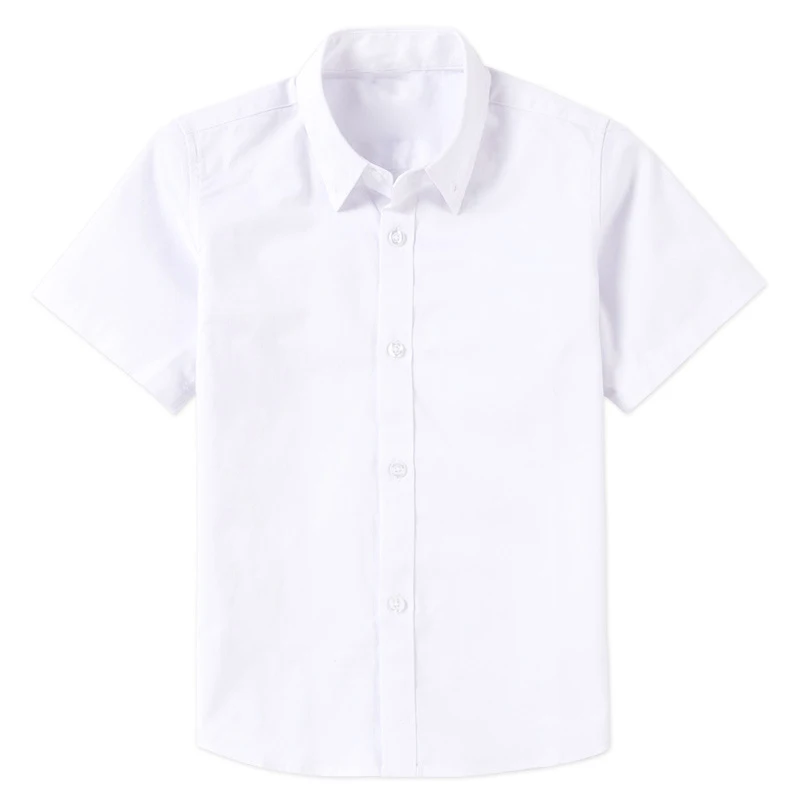 Boys White Shirts for Kids Clothes Solid Cotton Short Sleeve Formal Shirts Teenagers School Uniform 6 8 10 12 14 Years Vestidos