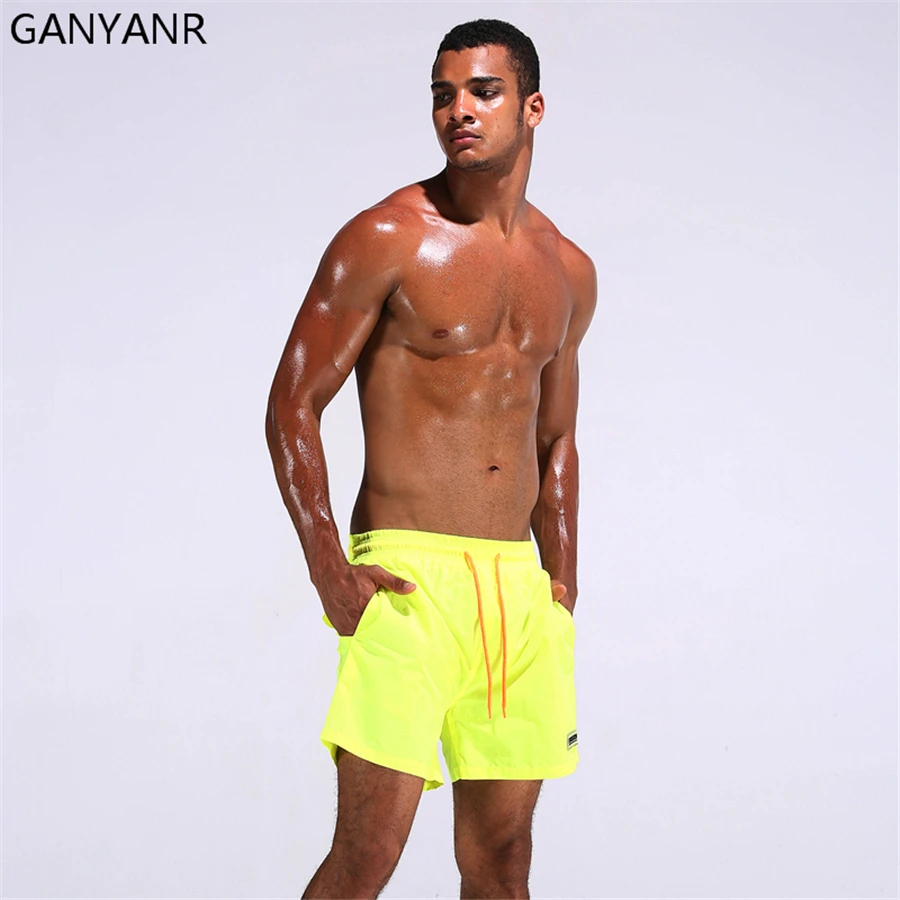 GANYANR Brand Men Swimming Shorts Swimwear Boardshorts Beach Bermuda Surf quick dry Short Pants Sexy Bathing Suit Boxer Swimsuit