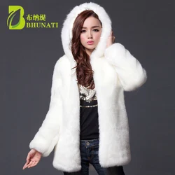 Women's winter jacket  Faux Fur Coat Fashion Warm Long-sleeve Hooded Loose White Black Coat  Female hoodie Jackets for women