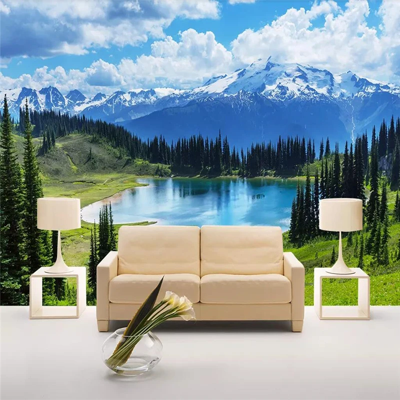 

Фотообои на заказ, голубое небо, белый снег, гора, озеро, трава, пейзаж, живопись, обои, домашний декор