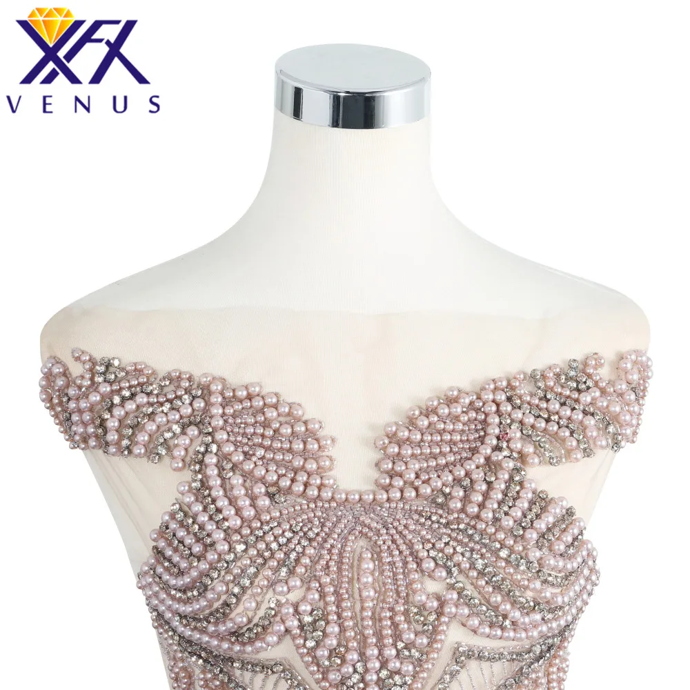 XFX VENUS 1 Set Hand Sewing On Rhinestone Applique Clothes trim Patch Wedding Dress Trimming Costume Embellishment Accessories