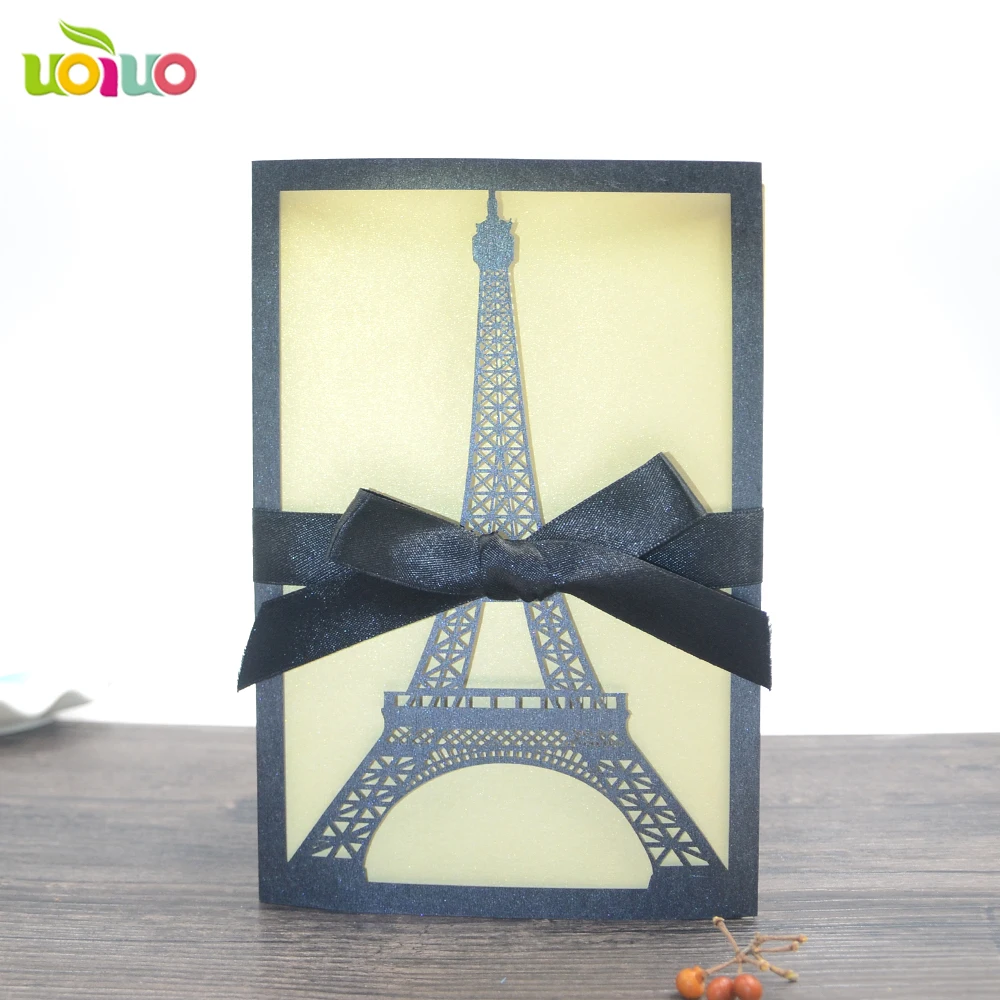 

10set/lot free shipping Eiffel Tower invitations Laser Cut latest Wedding Invitations design birthday invitation card