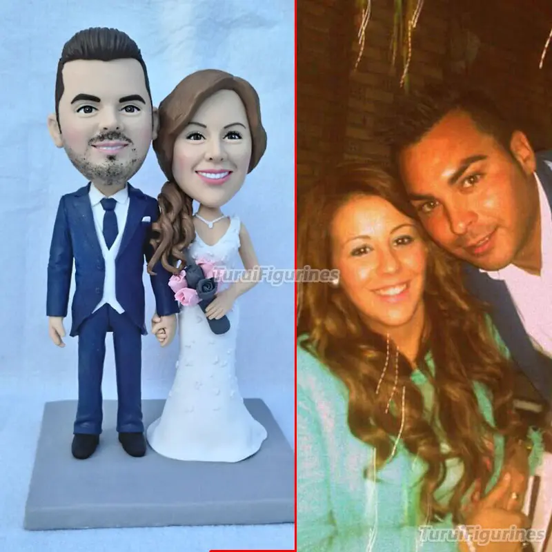 281 ooak Polymer Clay minature doll figurine Custom Bobblehead wedding cake topper Handmade Bride and Groom Cake Decoration gift