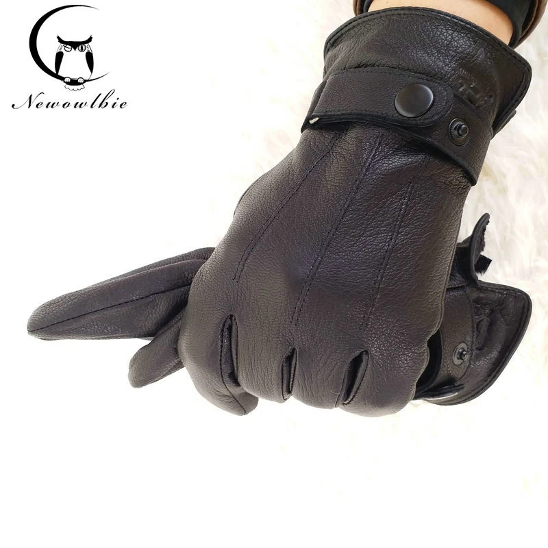 

Spring and Autumn Gloves Men's Leather Gloves Buckskin Thicken Cashmere Lining Autumn Winter Warm Free Shipping