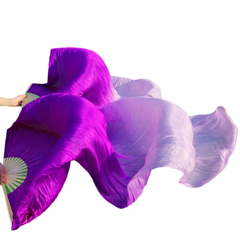 Stage Performance 100% Silk Belly Dance Fans Gradient Colour Dance Accessories Belly Dancing Silk Fans purple+light purple