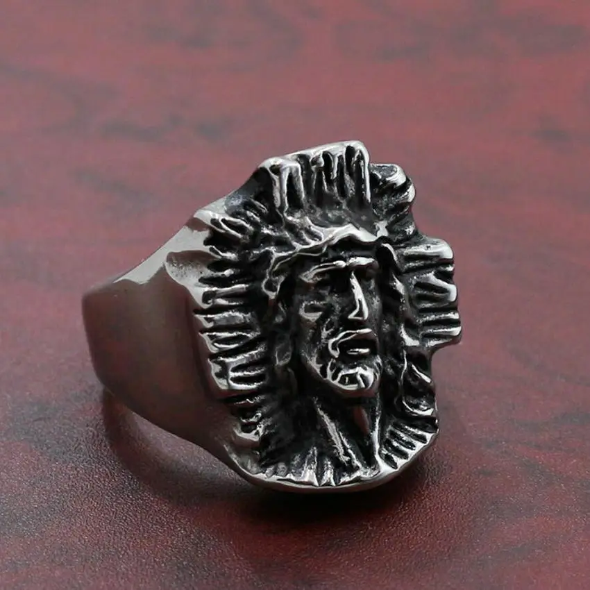 Bague croix de Jésus-Christ en acier inoxydable pour homme, bague de prière religieuse punk