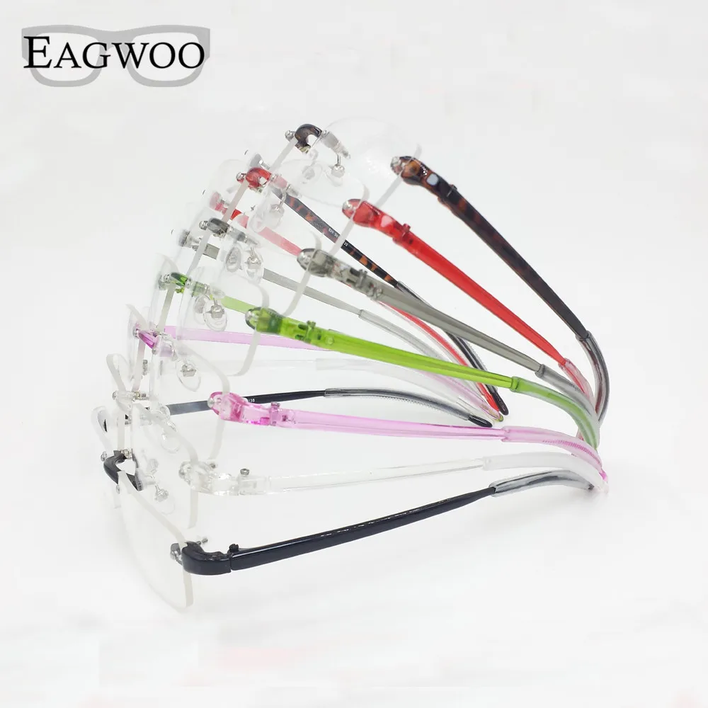 EAGWOO Plastic TR Eyeglasses Rimless Optical Glasses Men Women Plain Spectacles Reading Myopia Vision Glasses Frame Shadow 082