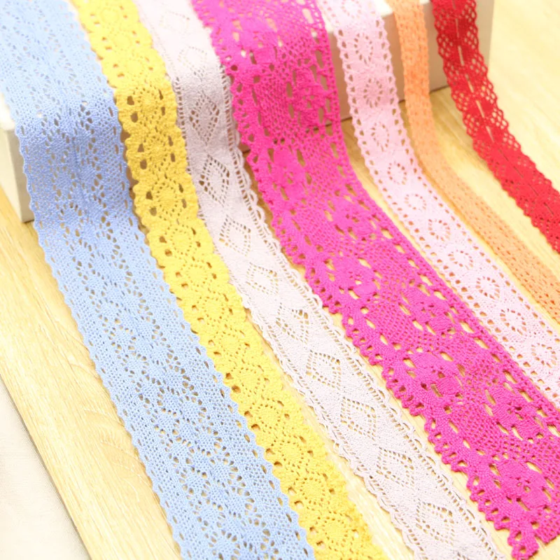 Hot Sale 1-5cm 10yard Cotton lace fabric DIY Roll Ribbon Knit Adhesive Tape Sticker Craft Decoration Fabric