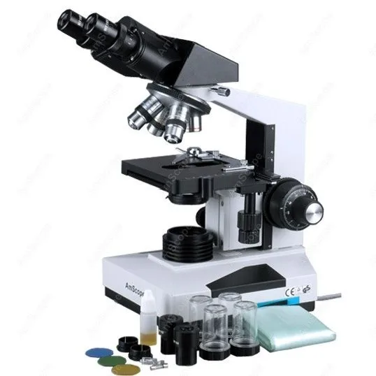 Medical Lab Vet Compound Biological Microscope--AmScope Supplies Medical Lab Vet Compound Biological Microscope 40x-1600x