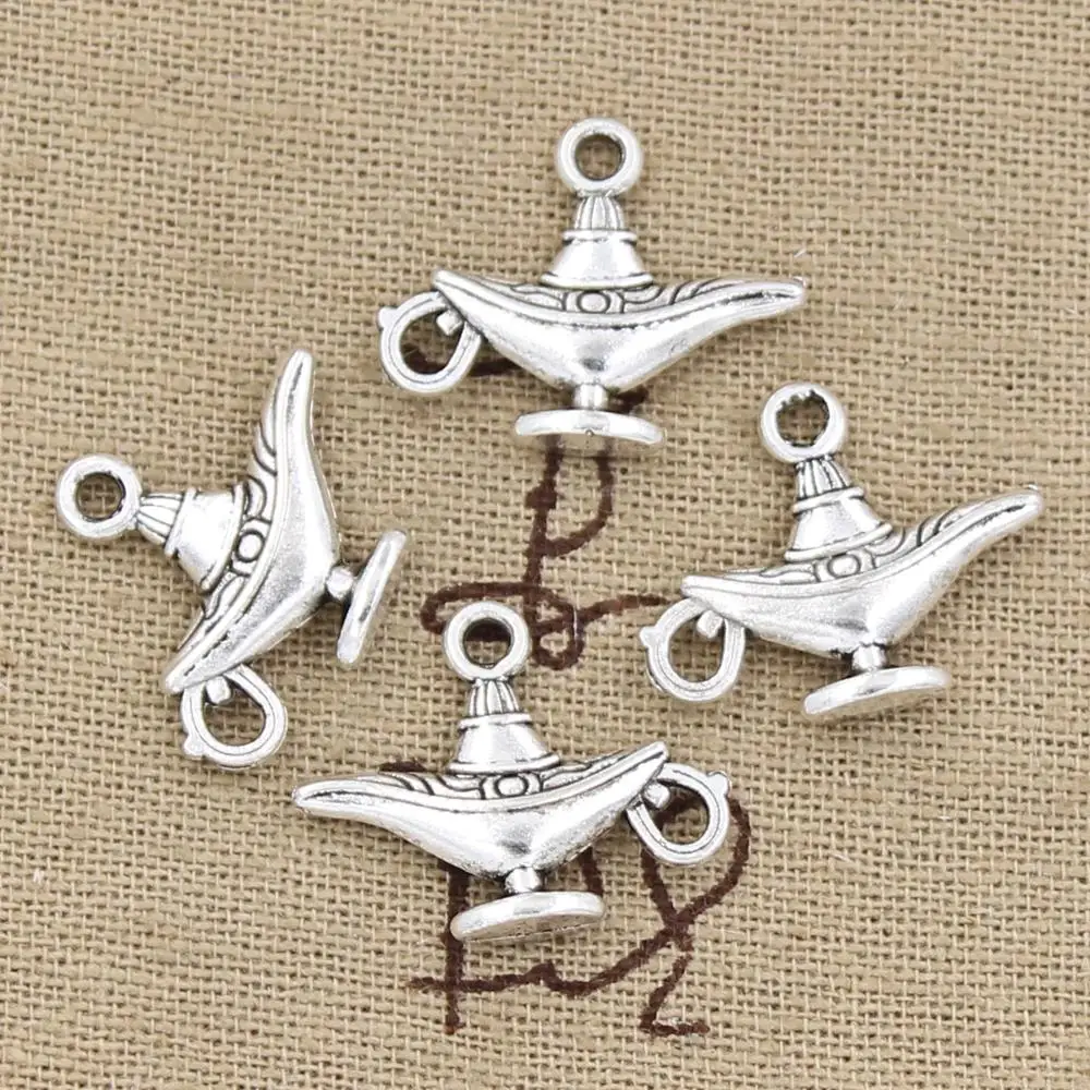 15pcs Charms Aladdin Magic Lamp Genie 22x18mm Antique Bronze Silver Color Pendants Making DIY Handmade Tibetan Jewelry