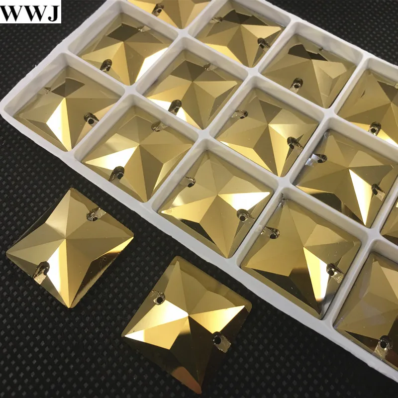 Gold Hematite Color 8mm 10mm 12mm 14mm 16mm 22mm Square Shape Sew on Rhinestone Sewing Glass Crystal Dress Making,garment