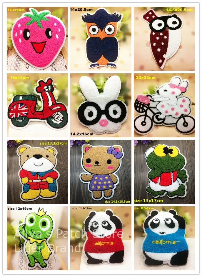 1 pcs sew on Medium size frog rabbit motor Panda bear towel patches fabric clothing bag holiday Jeans Coat Decor repair Applique