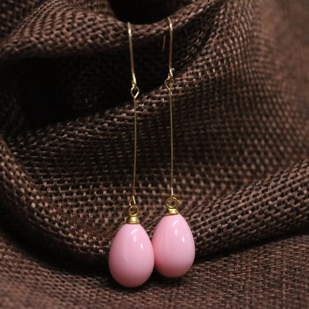 9*13mm teardrop long earrings pink baking paint glass fashion dangle eardrop women fashion jewelry B1798