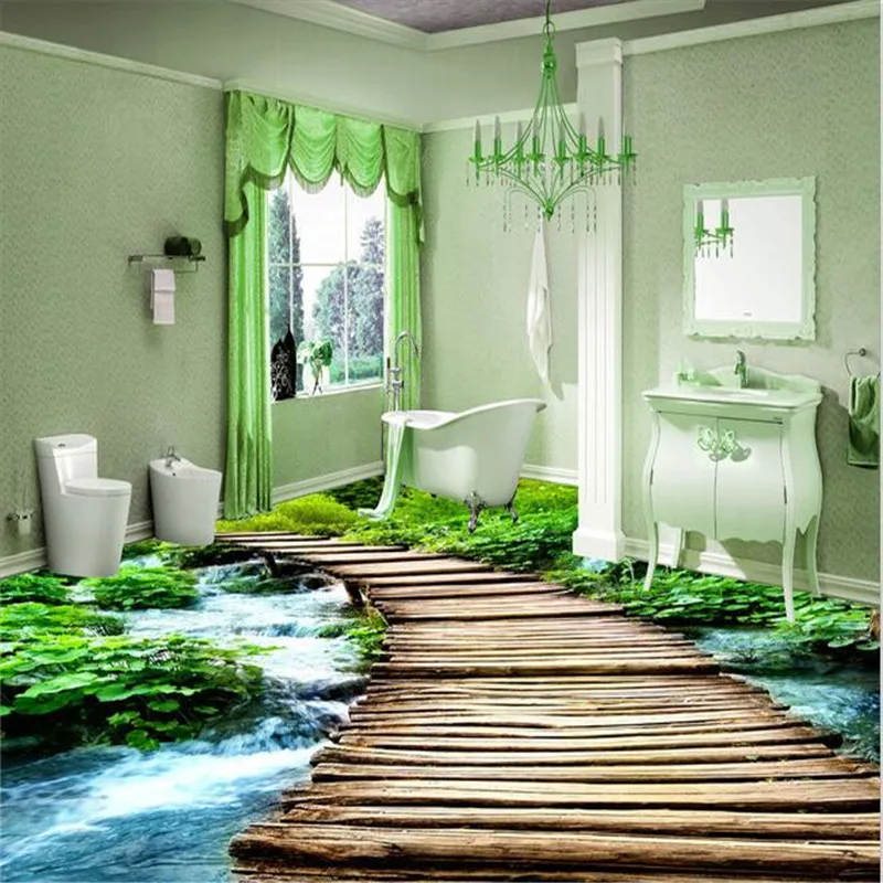 beibehang Toilets Custom 3D floor painting mural bathroom wear non-slip waterproof thickened self-adhesive PVC Wall paper