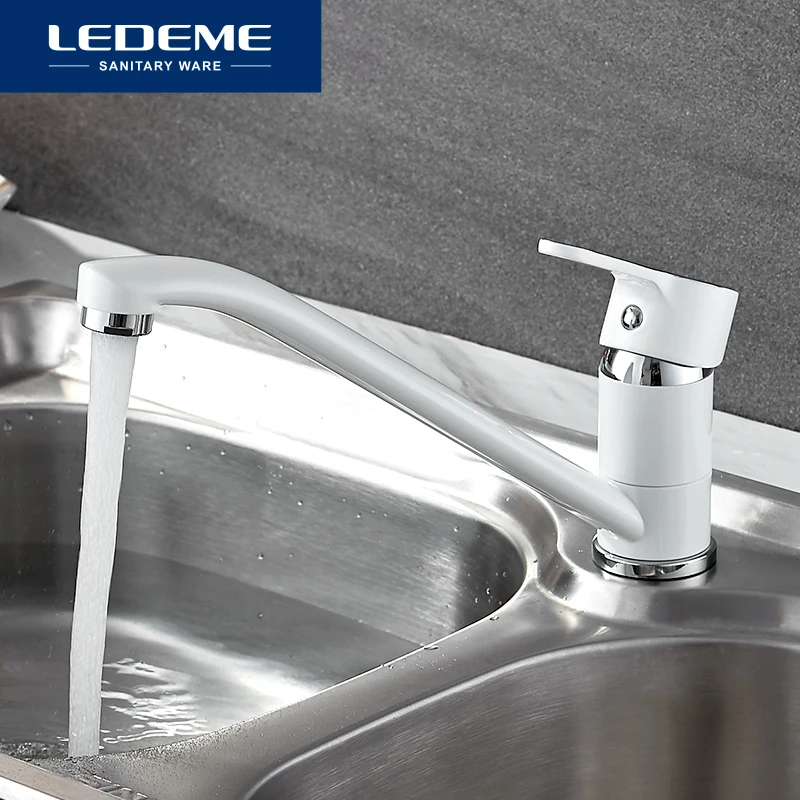 LEDEME New Classic Style Kitchen Faucet Solid Brass Single Handle Cold and Hot Water Tap 360 Degree Rotation Spray Paint Faucets