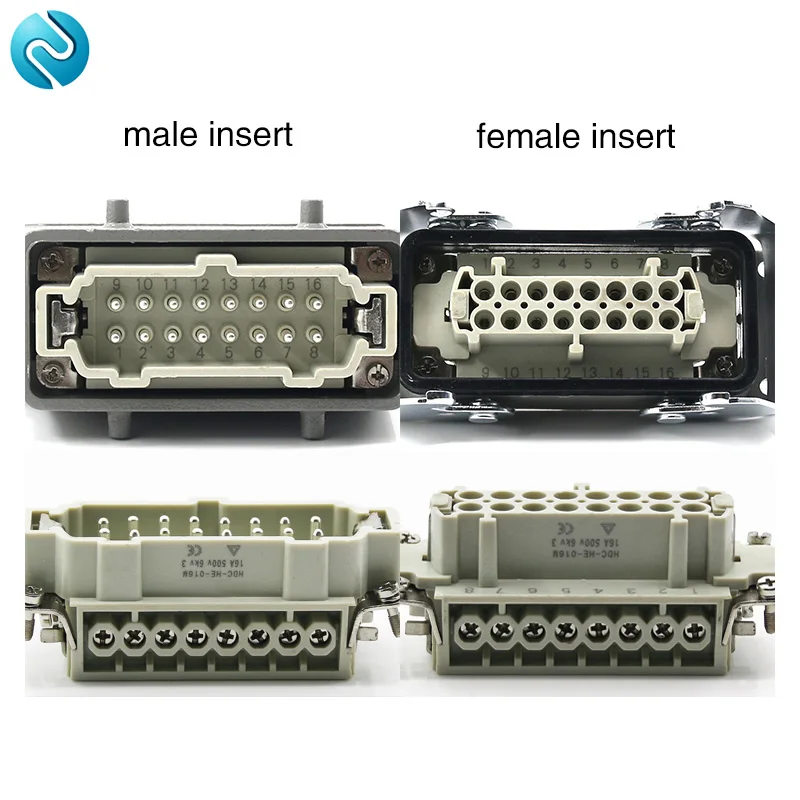 Rectangular  Heavy Duty Connector 16 Pins   line connector 16 A 500V screw feet of aviation plug on the side