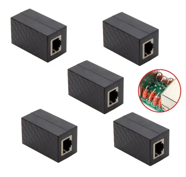 Lightning Protection RJ45 UTP STP CAT6 CAT5e Female to Female Network Lan Adapter Extender 8-core, with gold-plated contacts