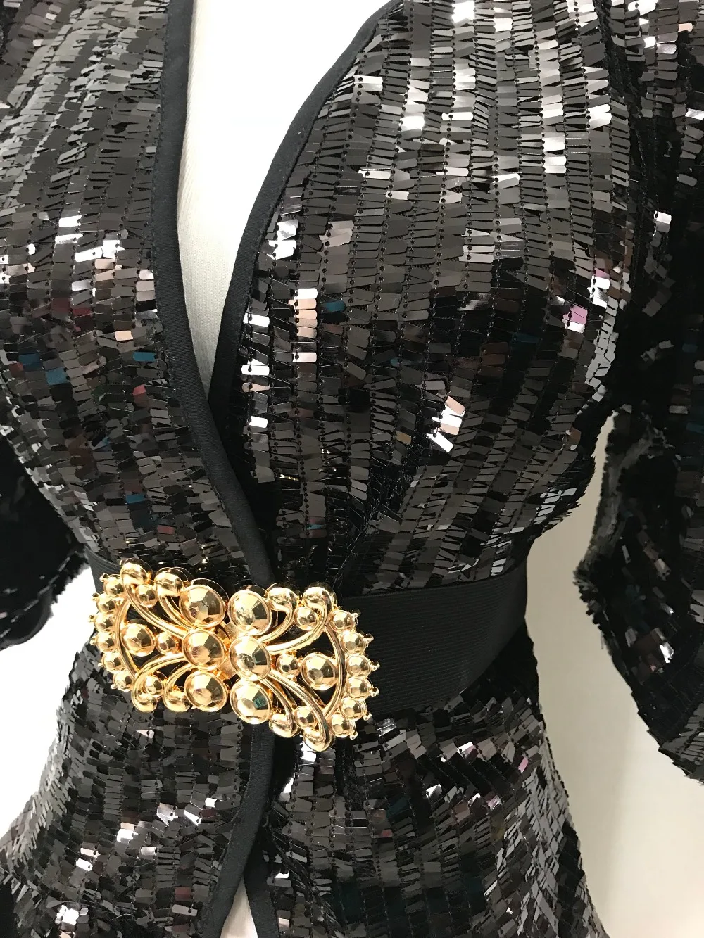 Punk Style Black Sequins Swallowtail Jacket Swallow-tailed Coat Jazz Dance Performance Clothes Women Singer Dancer Stage Costume