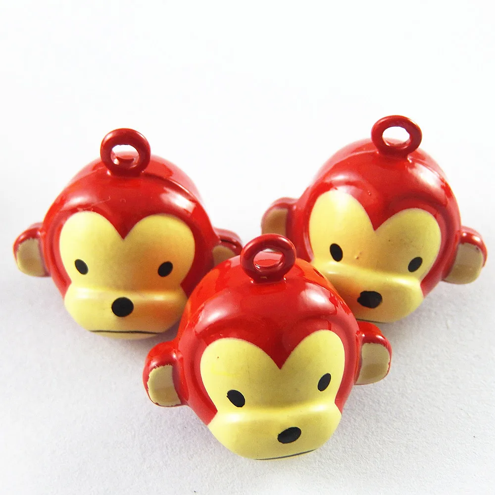 5pieces Cute Jingle Bells Carton Monkey Necklace Pendant Charms Christmas Phone Pet Home Decor Baby Jewelry Gift 22*20mm 51924