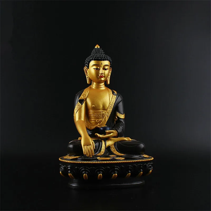 Auspicious Buddha Statue Resin Drawing Figurine 21cm Amitabha Figure of Buddha Solemn Temple Sculpture