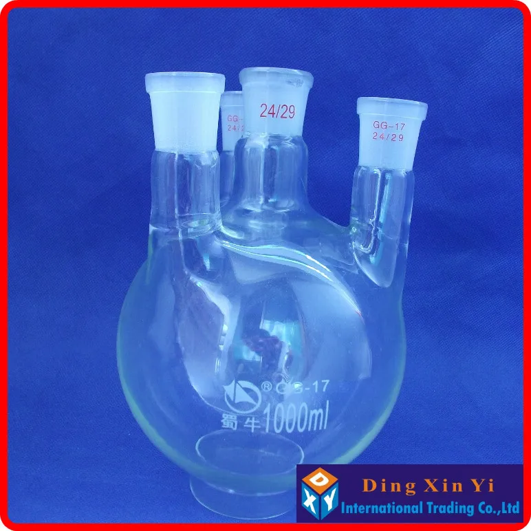 (2 pieces/lot) 1000ml 24/29 four necks round-bottom flask,Flask round bottom with four necks,short neck standard ground mouth