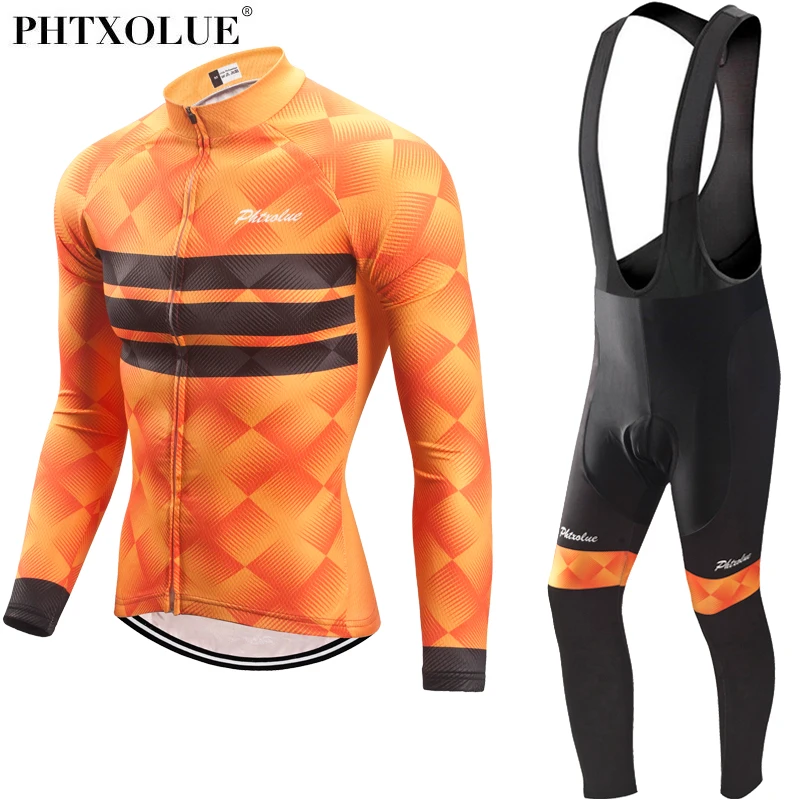 Phtxolue Cycling Clothing Men Set Bike Clothing Breathable Anti-UV Bicycle Wear Kit Suit Long Sleeve Cycling Jersey Sets