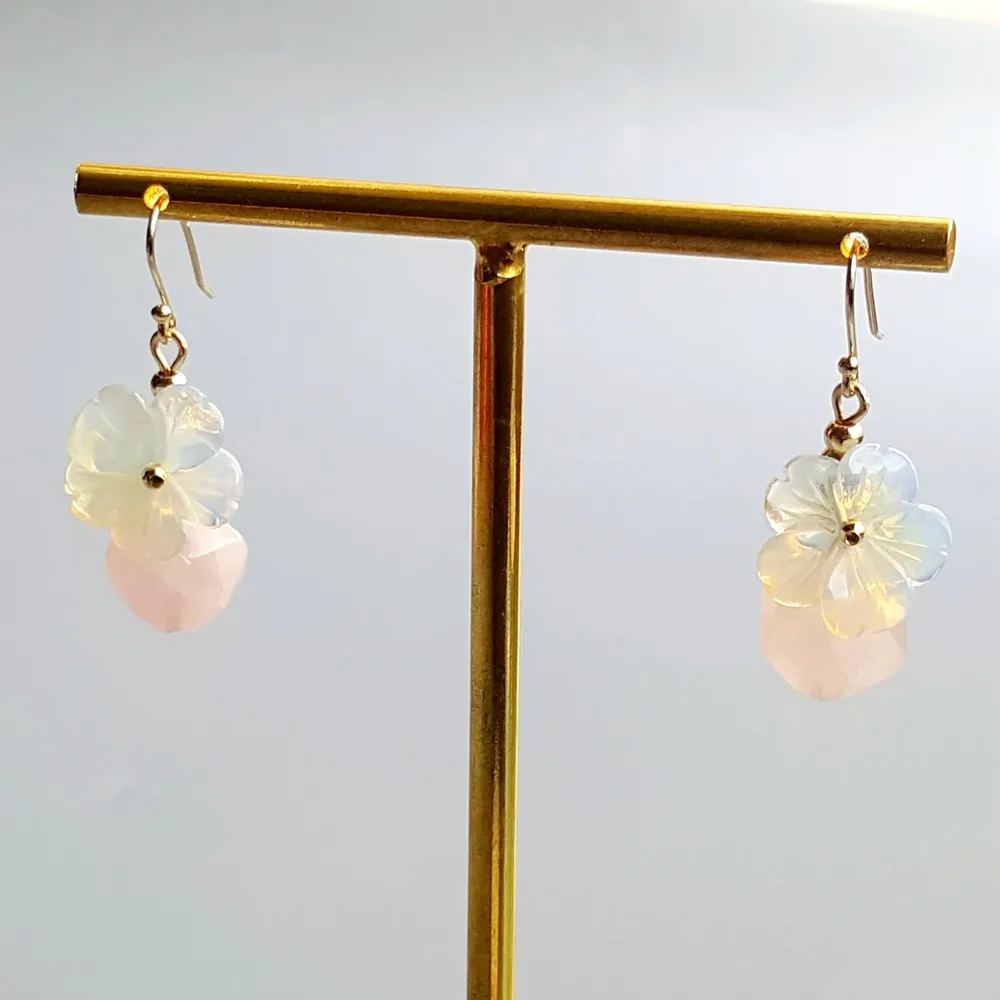 

Lii Ji Opal Crystal Flowers Rose Quartz Earrings 925 Sterling Silver Handmade Drop Earrings Delicate Jewelry For Women