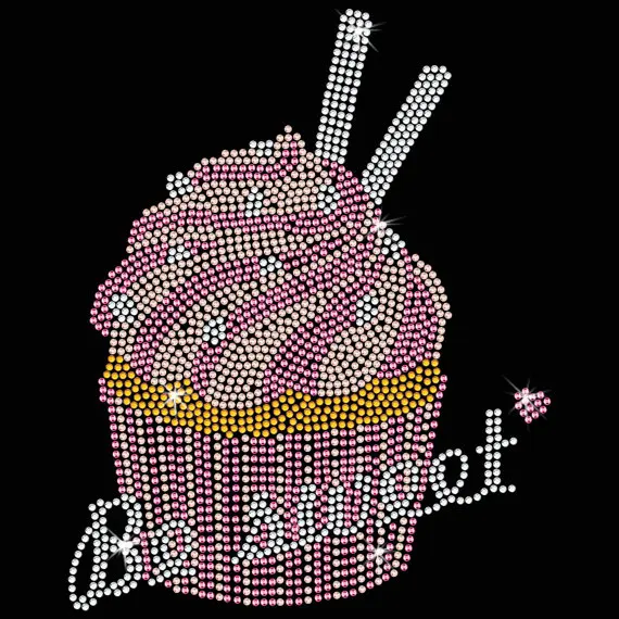 

2pc/lot Be Sweet Cupcake hot fix rhinestone motif designs Iron On Bling Transfer designs iron on transfer rhinestones