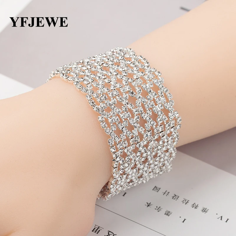 YFJEWE New Designer Charming Bride Wedding Crystal Jewelry for Gift Shiny Full Rhinestone Wide Bracelet for Women Wholesale B151