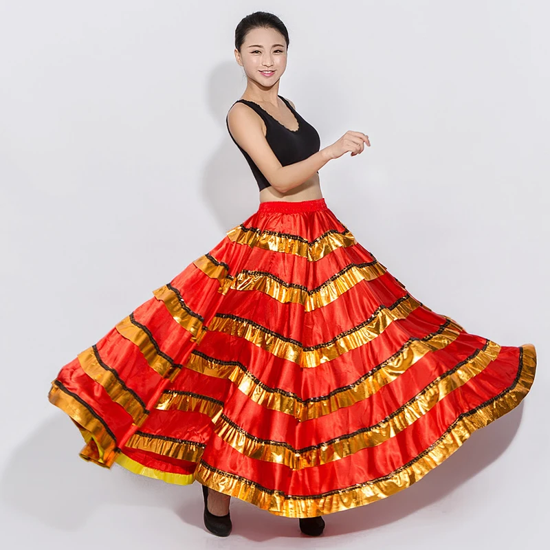 Women Ballroom Flamenco Dance Skirt Red Spanish Costume Bullfight Festival Dancer Gypsy Skirts Ladies Stage Show Wear DN3051