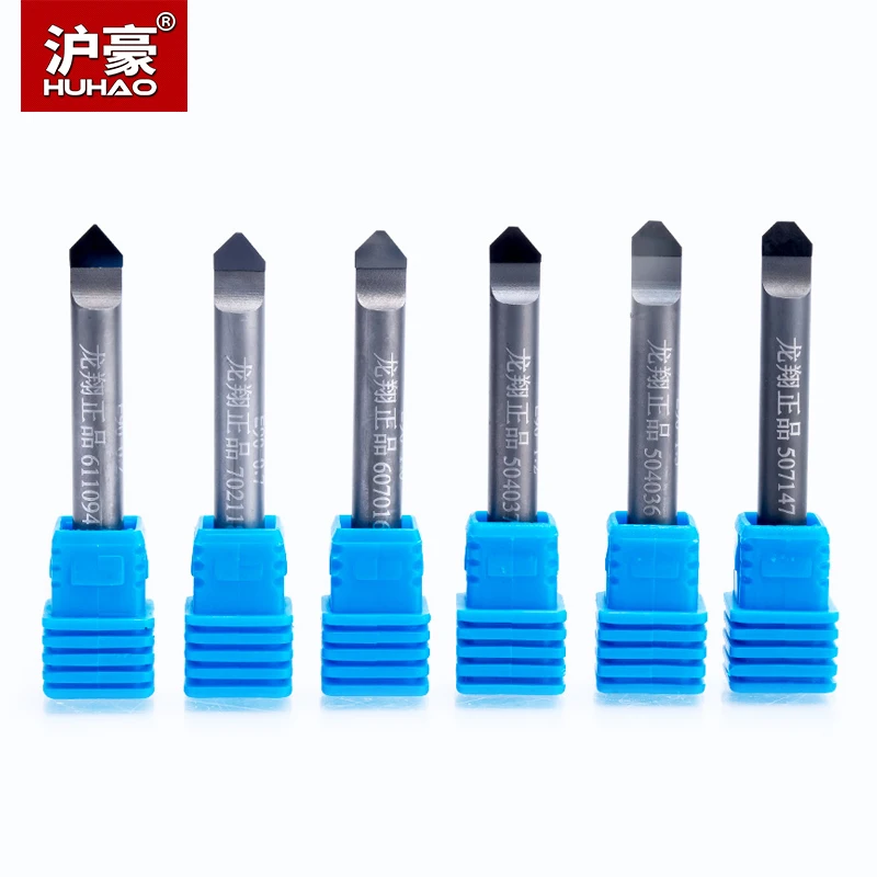 HUHAO 1pc 6mm HSS Router End Mill Diamond PCD Tools Stone Hard Granite Cutting Engraving Bits 70 90 Degree CNC Cutter for Marble