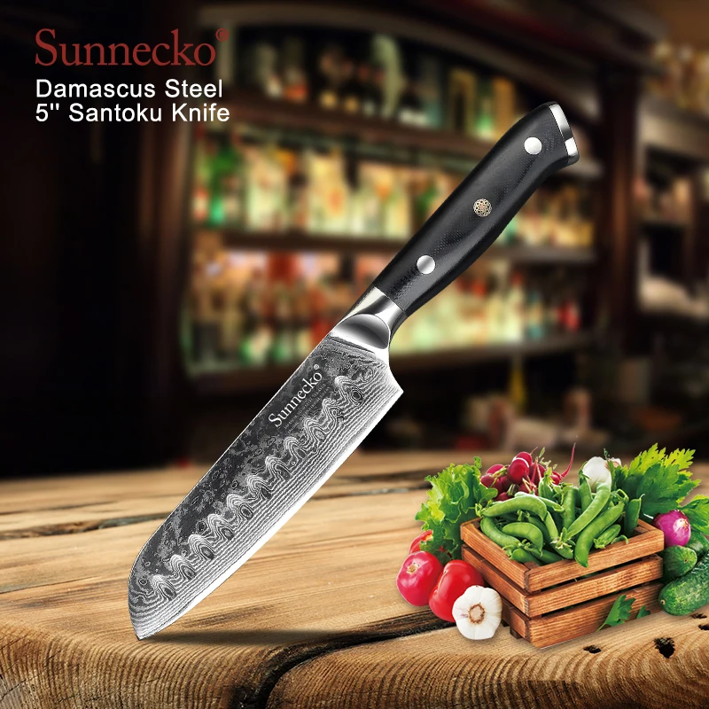 

SUNNECKO Professional 5'' Santoku Knife 73 Layers Damascus Steel Kitchen Knife Japanese VG10 Blade Meat Chef's Knife G10 Handle