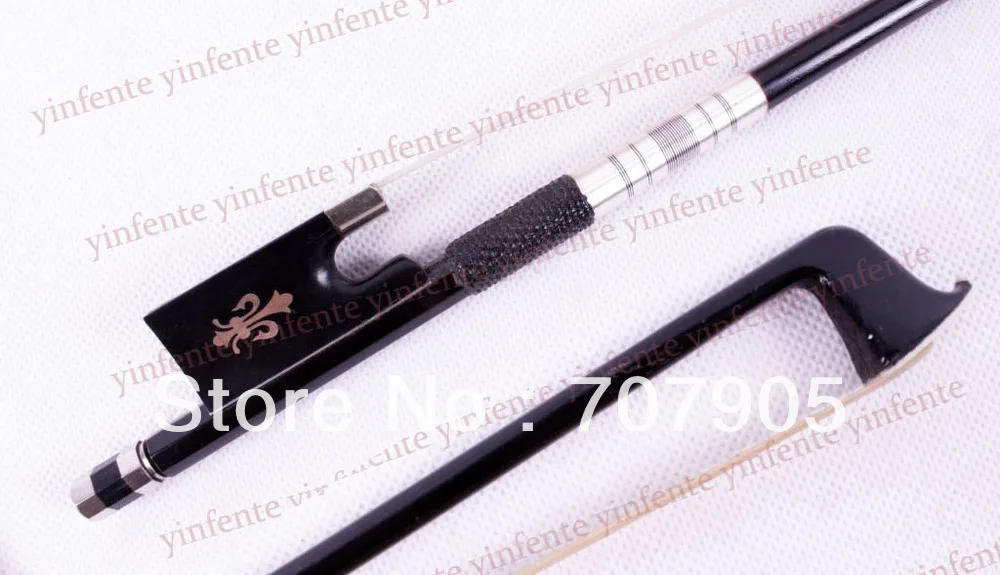 

One Violin Bow Black Carbon Fiber Round Stick Ebony Frog Flower inlaid 4/4