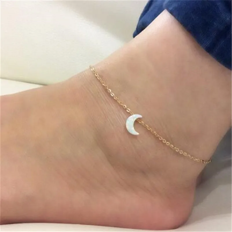 Lusi Jewelry New Design Fashion Gold Sliver Color  Moon Anklets For Women Bohemia alloy Beach Simple pendant Foot Jewelry Summer