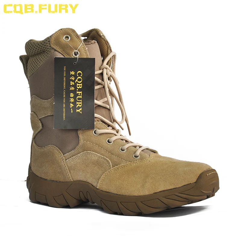 CQB.FURY Unisex Tactical Sand Desert Cow Suede Leather Durable Hiking Boots With Side zipper