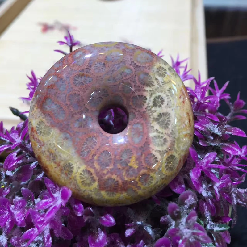 40mm Donut Shape Natural Chrysanthemum Stone DIY Loose Beads For Pendant Making 1 Piece  Wholesale !