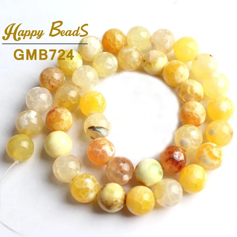 Yellow Fire Agates Natural Stone Beads Round Loose Spacer Bead For Jewelry Making 15\