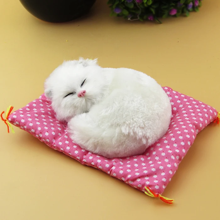 small simulation sleeping white cat lifelike cat on a mat gift 15x5x12cm a015