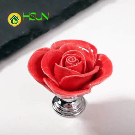 2Pcs Rose Flower Ceramic Handle Purely Hand-made Ceramic Lotus Furniture Cabinet Door Wardrobe Drawer Art Handshake Single Hole