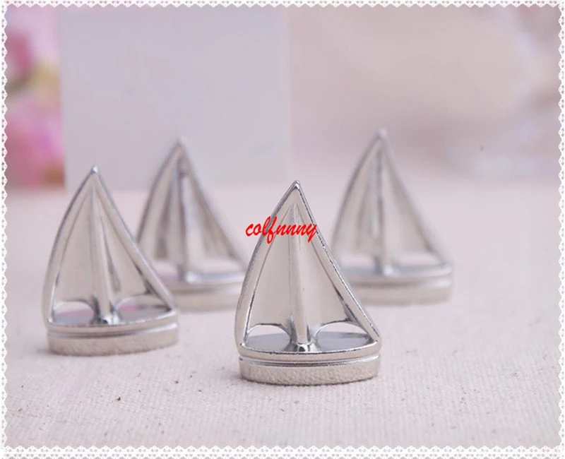 300Pcs/lot Silver Sailing Boat Name Card Holder Party Table Decoration Metal Wedding Place Card Holder Wedding Supplies  F051404