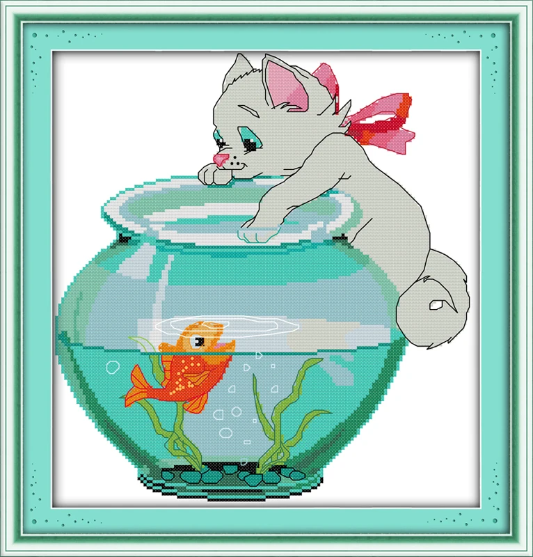 

Cat aside fish jar набор для вышивки крестом 14ct 11ct предварительно штампованный холст вышивка крестиком любитель животных вышивка DIY рукоделие ручной работы