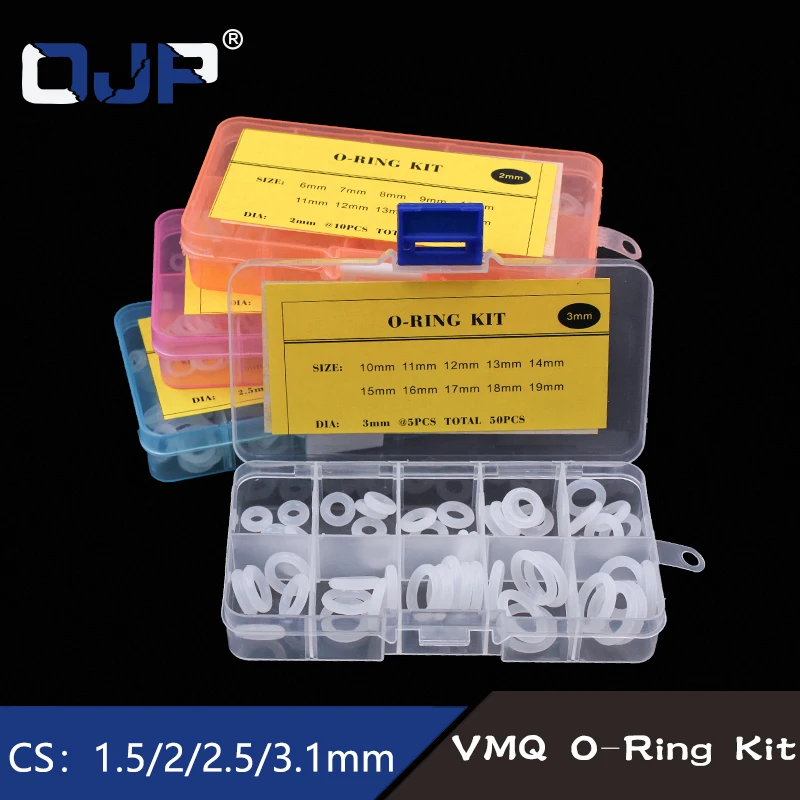 Grosor 1,5/2/2,5/3/1,8/2,65mm O anillos de goma O junta de silicona /VMQ sellado O-Anillos arandela o-ring set surtido Kit caja